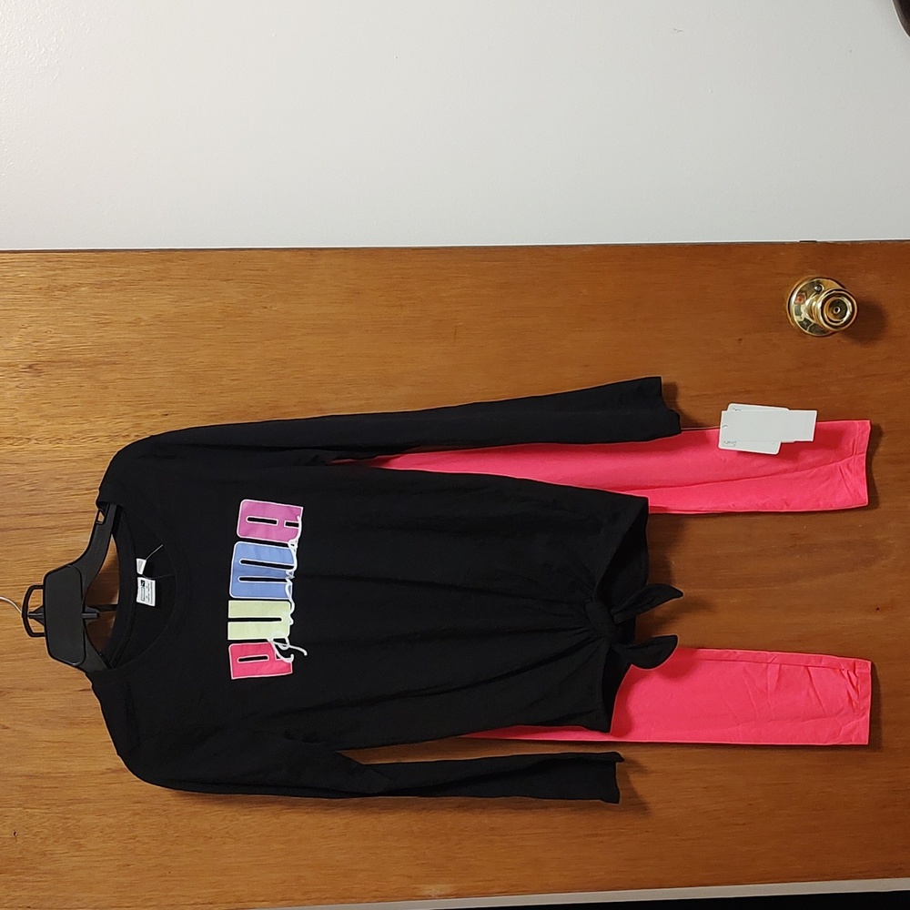 Girls Puma Pink And Black Two Piece Legging Set Size L 12-14. Make An Offer